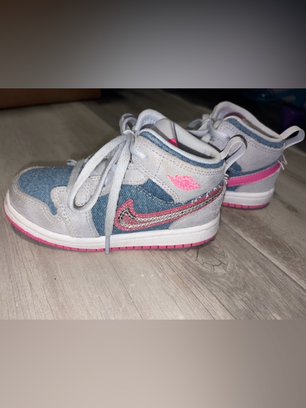 Air Jordan Kids Low Top Sneakers - Denim and Pink